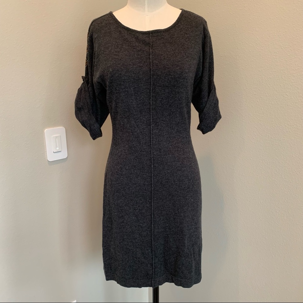 1/2 sleeve grey dress with rhinestone detail